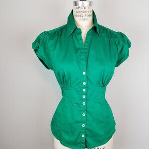 Banana Republic Deep Emerald Green Fitted Button Front Blouse Ladies Size 8
